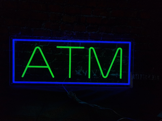 แบงก์เอทีเอ็ม สัญลักษณ์ LED Neon ที่กําหนดเอง การตกแต่งภายใน อาคริลิค DC12V